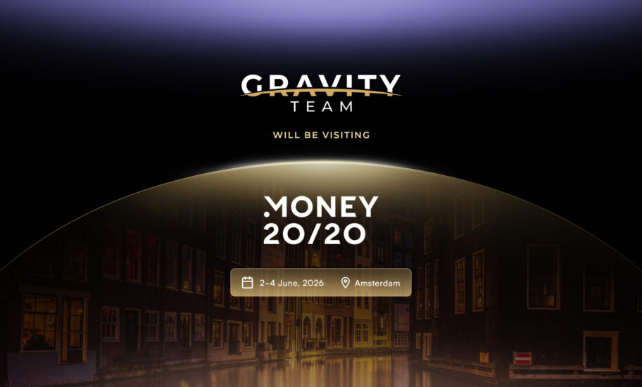 Gravity Team event announcement featuring Money 20/20 and Stablecon 2026, set against the Amsterdam cityscape. Join us 2–4 June, 2026, in Amsterdam.